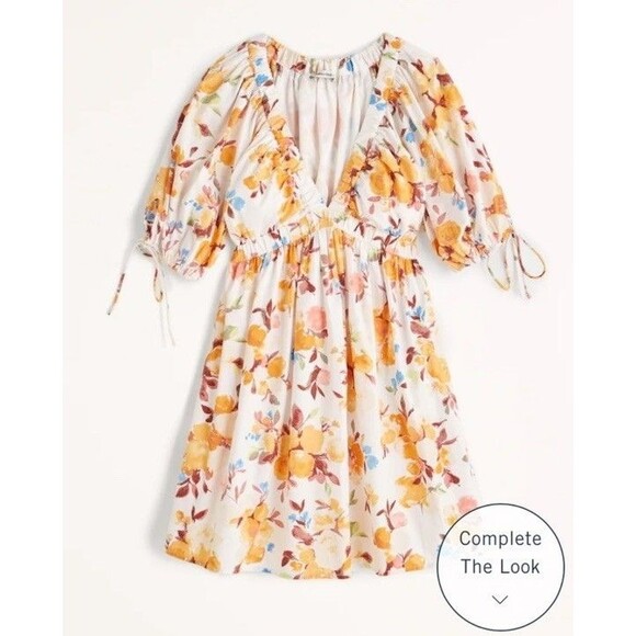 Abercrombie & Fitch puff sleeve babydoll mini dress in yellow floral Sz S - Picture 11 of 11